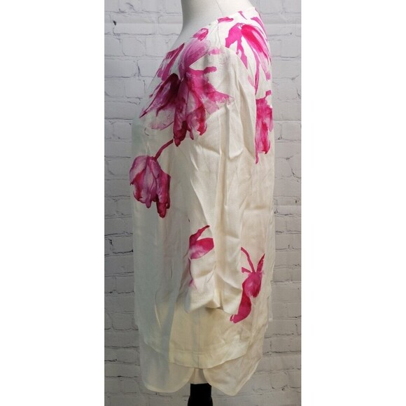 Joules Women's Pink Cream Floral Tulips Tunic Top Sz 8 Round Neck 3/4 Sleeves - Picture 4 of 6